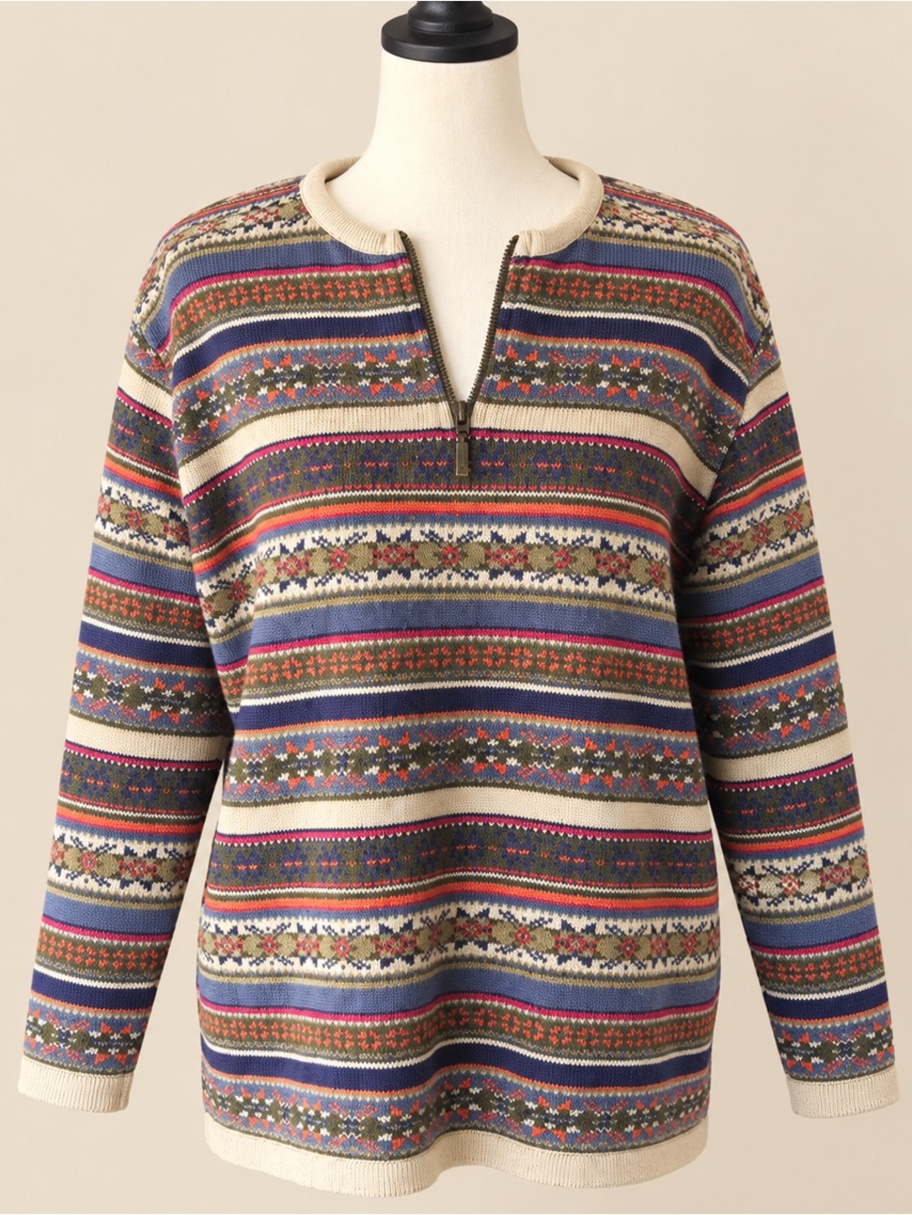 90s Vintage Fair isle 1/4 Zip Sweater M